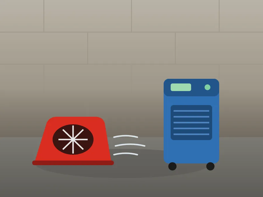 Drying equipment in a Cambridge basement