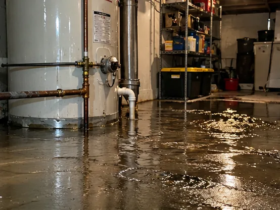 Flooded basement around a water heater in Everett