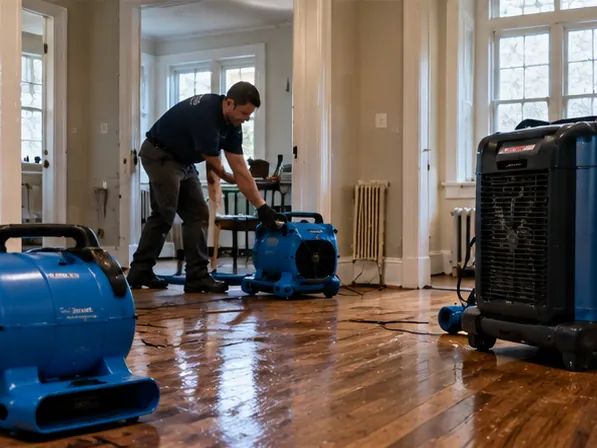 Drying equipment on a hardwood floor in Somerville