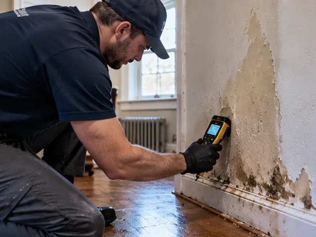 Technician checking moisture in a Somerville home