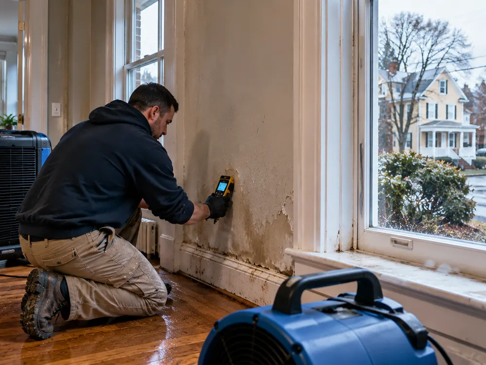 Moisture check after water damage in a Taunton home